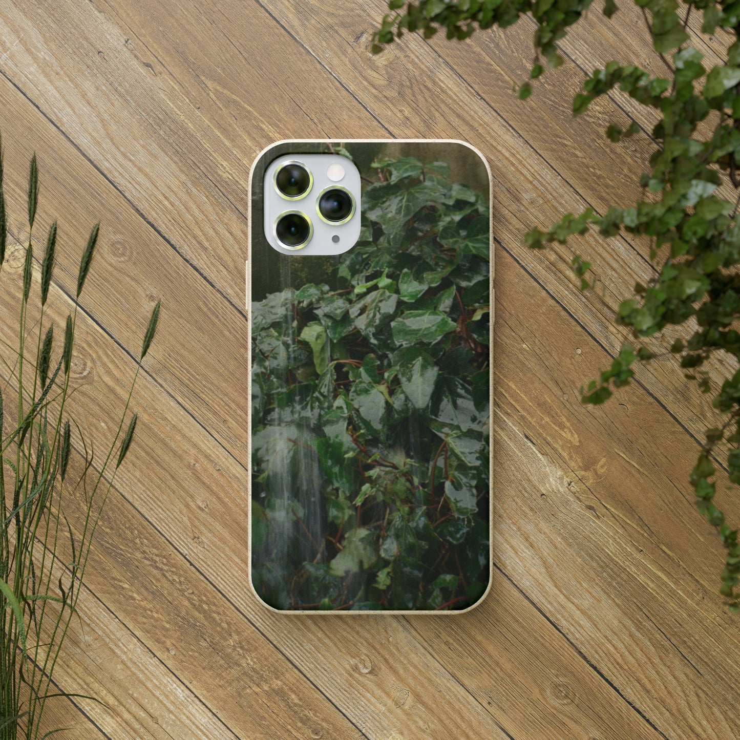 Rain Pouring on Green Ivy Leaves Film Photo backdrop Printed on Biodegradable Case