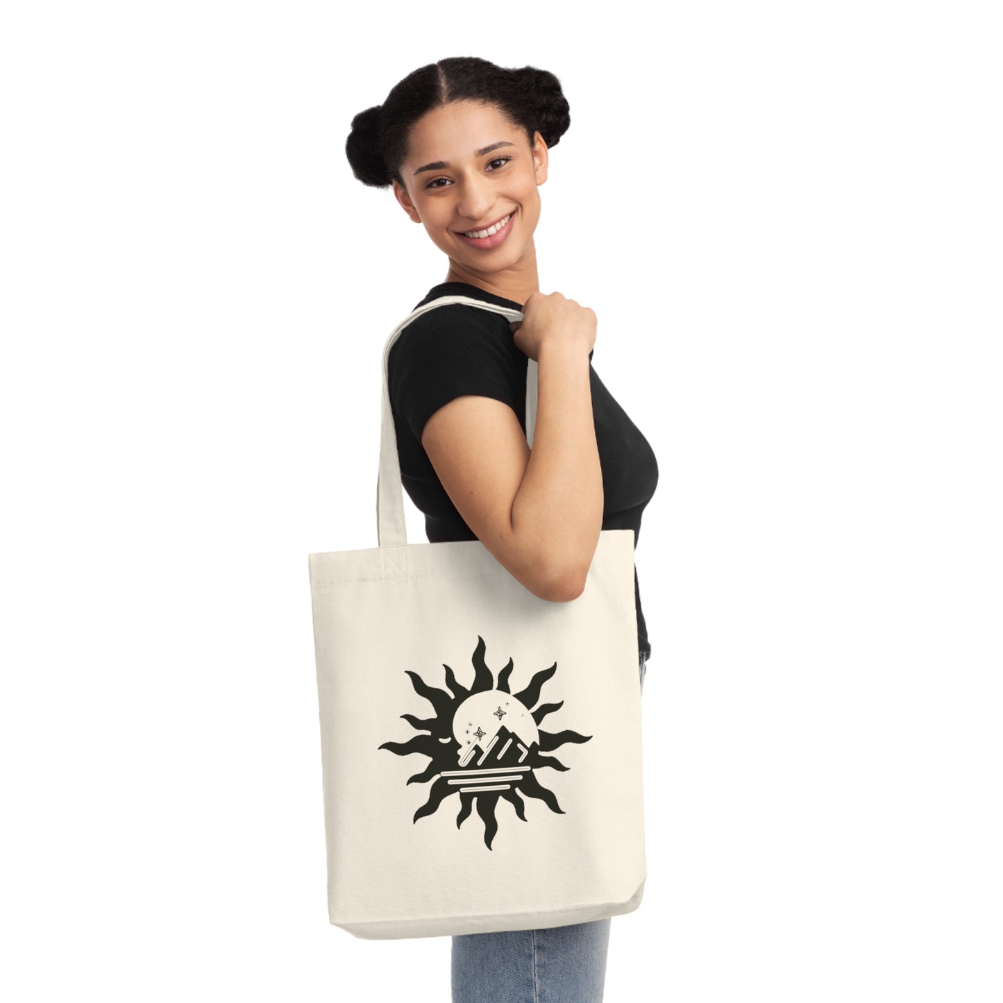 Sun, Moon, Mountains, and Stars Eco Tote Bag - Reusable Shopping Natural Bag