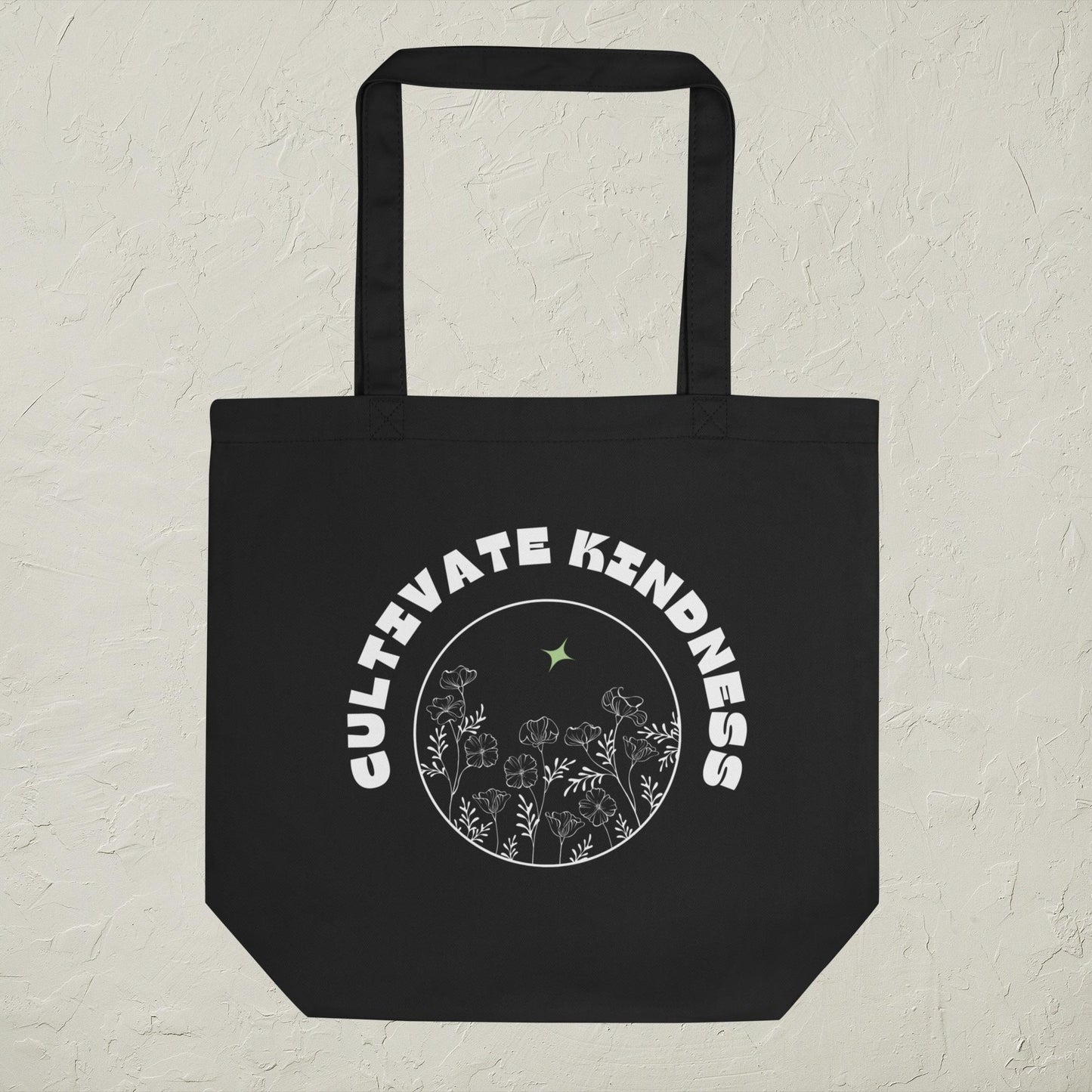 Cultivate Kindness Organic Cotton Tote Bag- Reusable Shopping Bag, Natural/Black, Large
