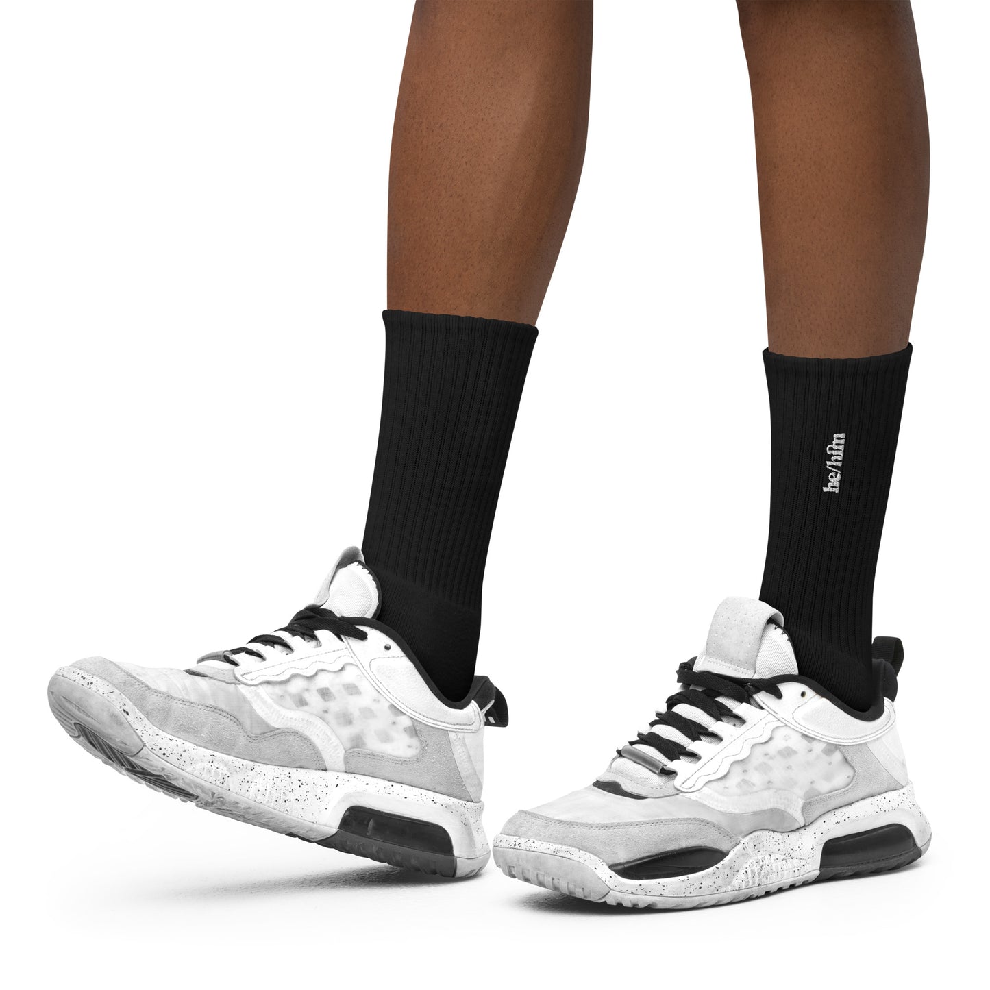 [pronouns] He/Him Embroidered White Socks - Sizes S, M, L, XL