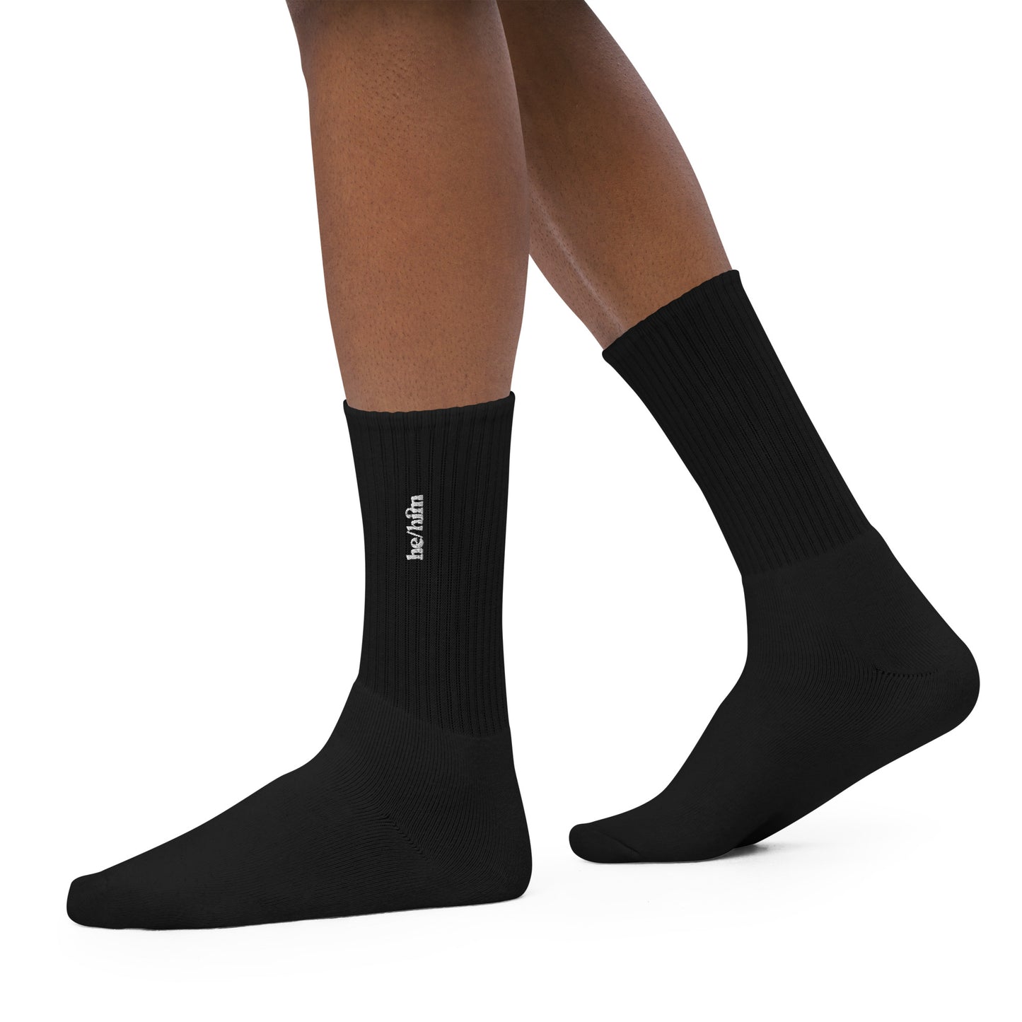 [pronouns] He/Him Embroidered White Socks - Sizes S, M, L, XL