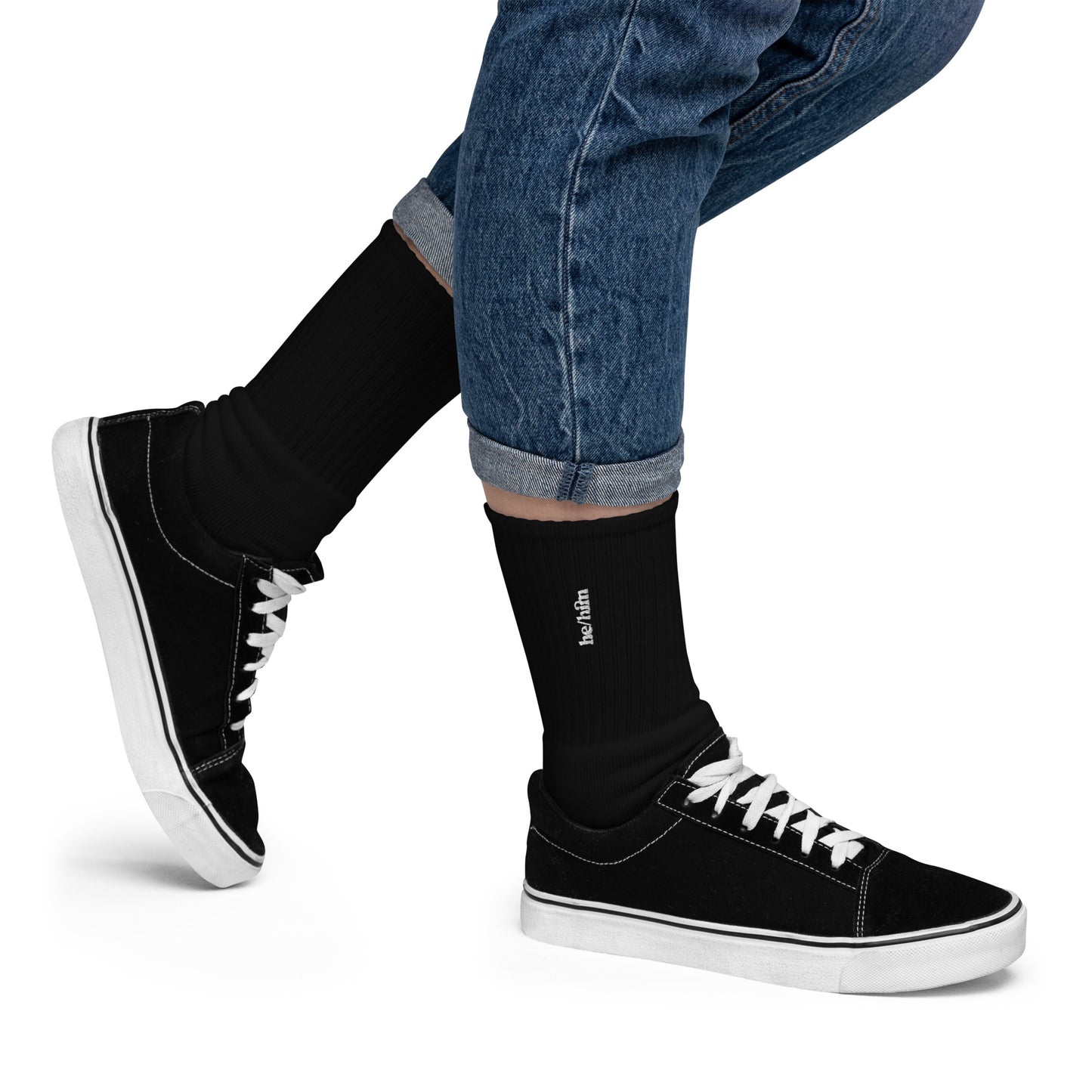 [pronouns] He/Him Embroidered White Socks - Sizes S, M, L, XL