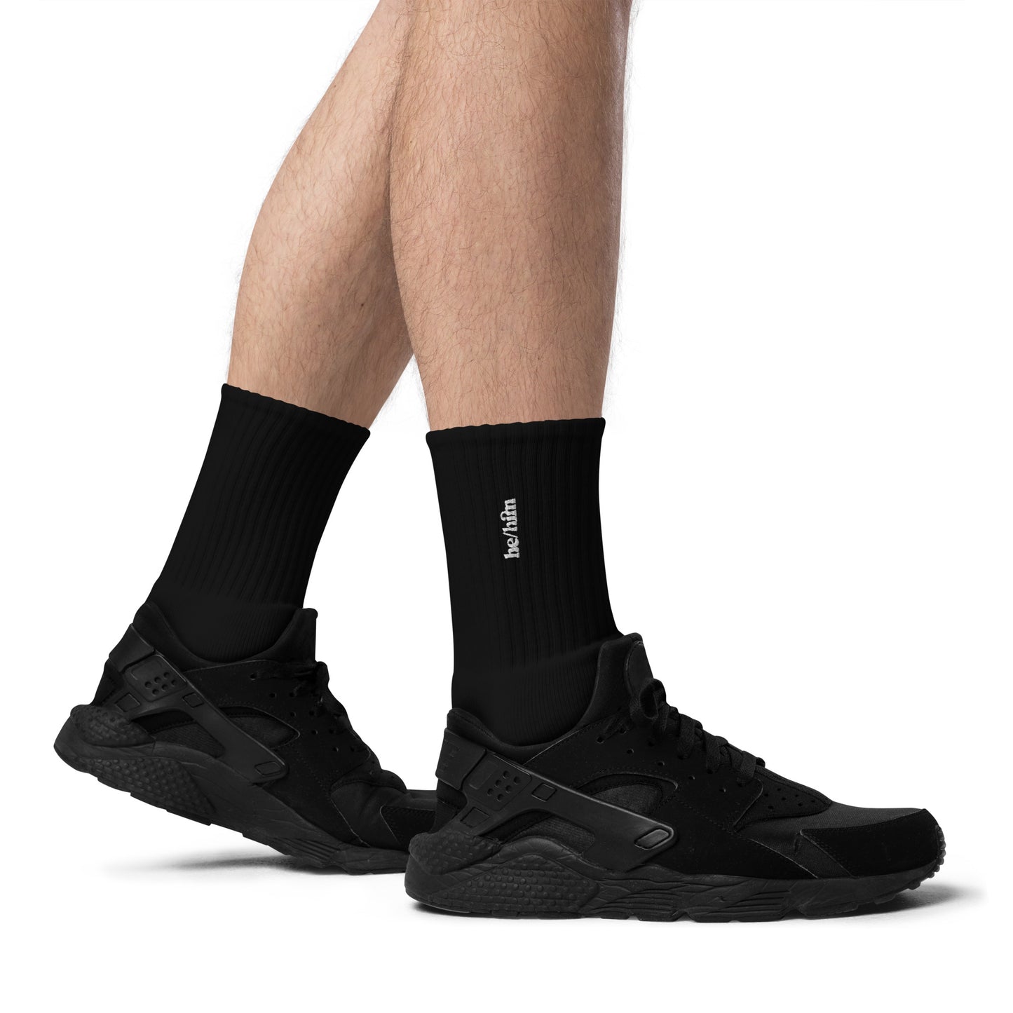 [pronouns] He/Him Embroidered White Socks - Sizes S, M, L, XL