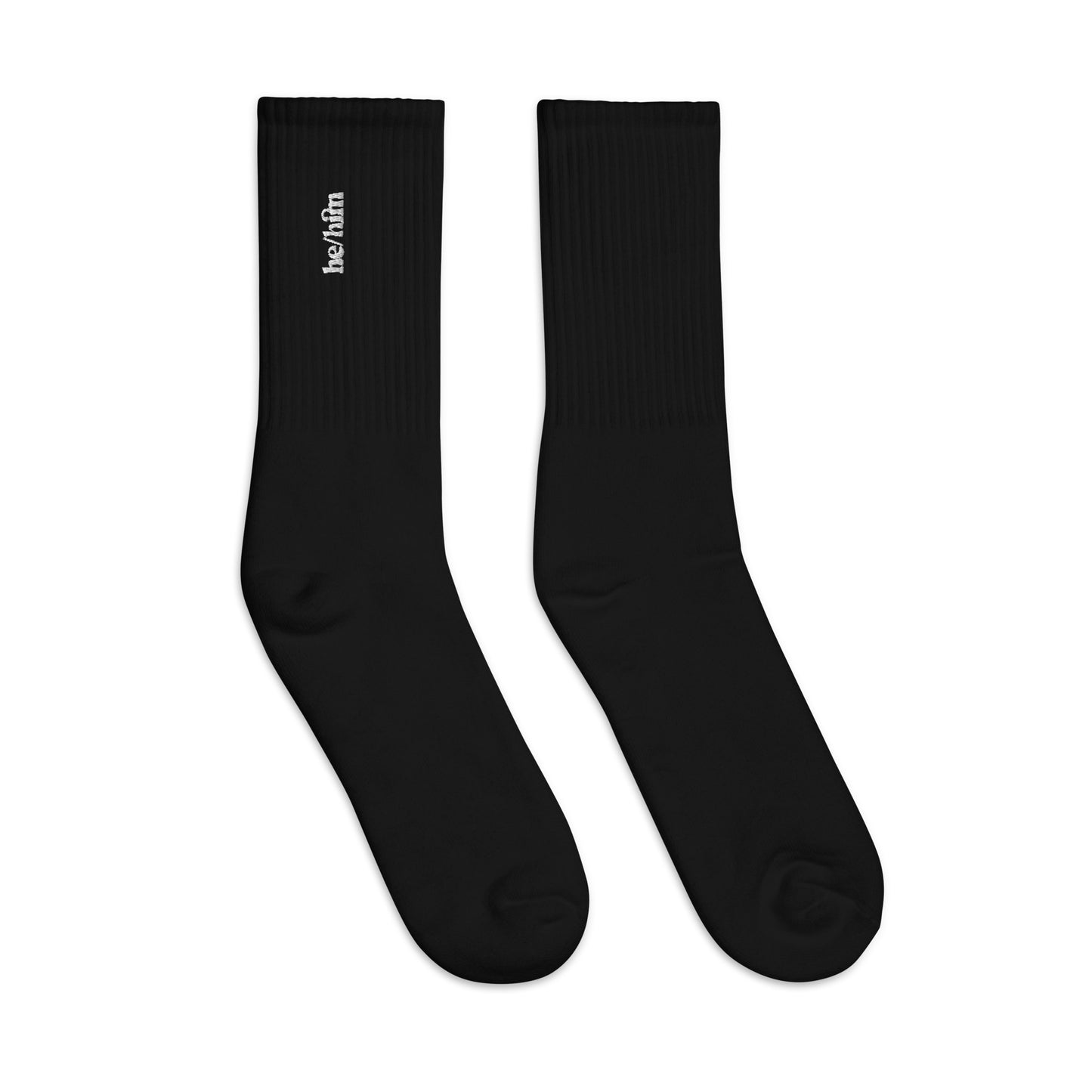 [pronouns] He/Him Embroidered White Socks - Sizes S, M, L, XL