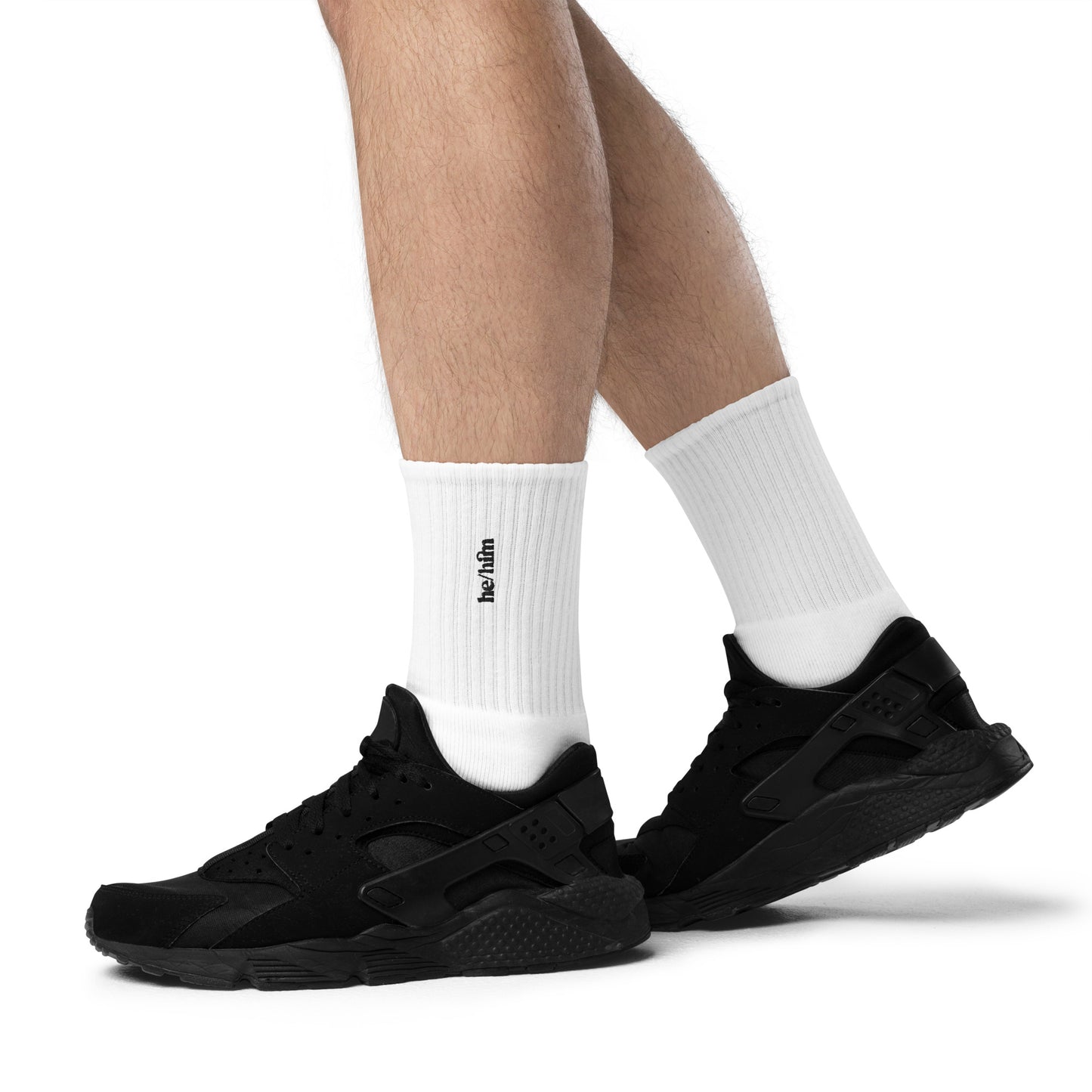 [pronouns] He/Him Embroidered White Socks - Sizes S, M, L, XL