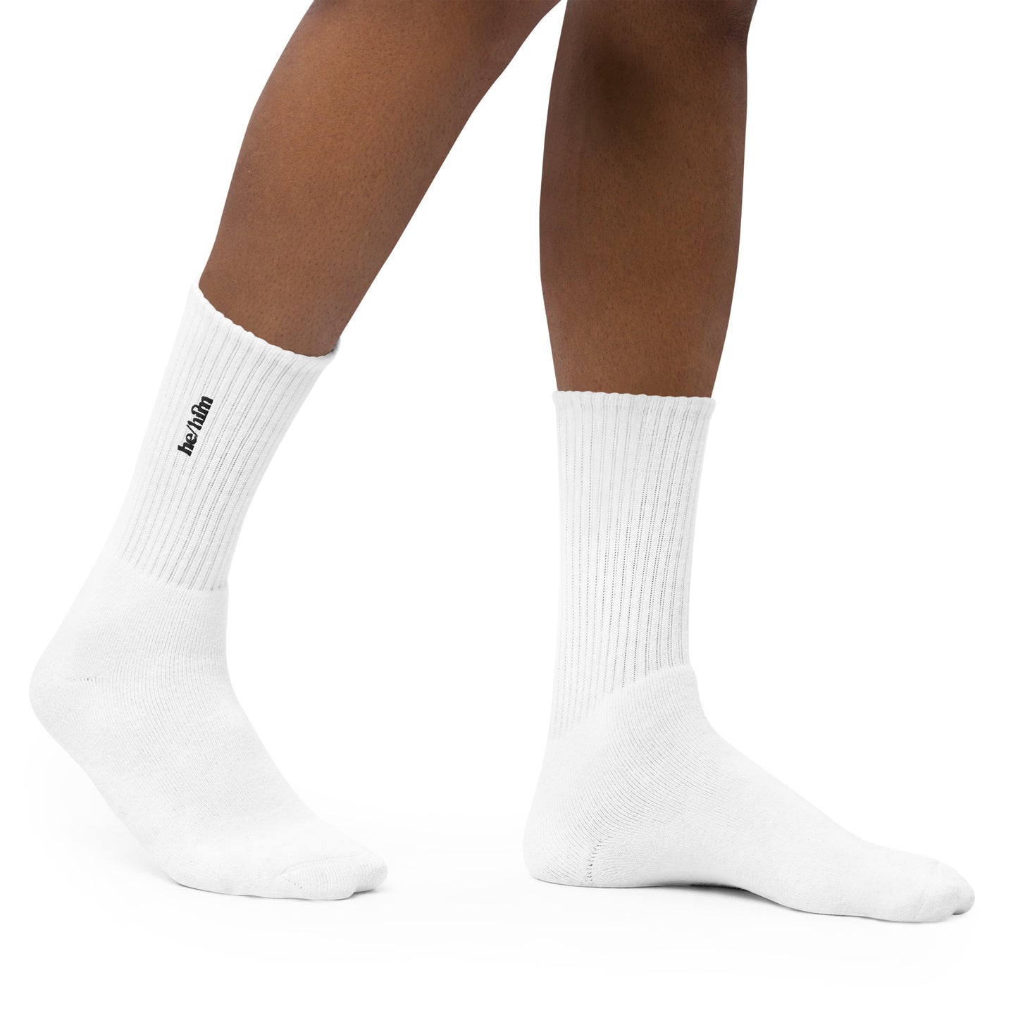 [pronouns] He/Him Embroidered White Socks - Sizes S, M, L, XL
