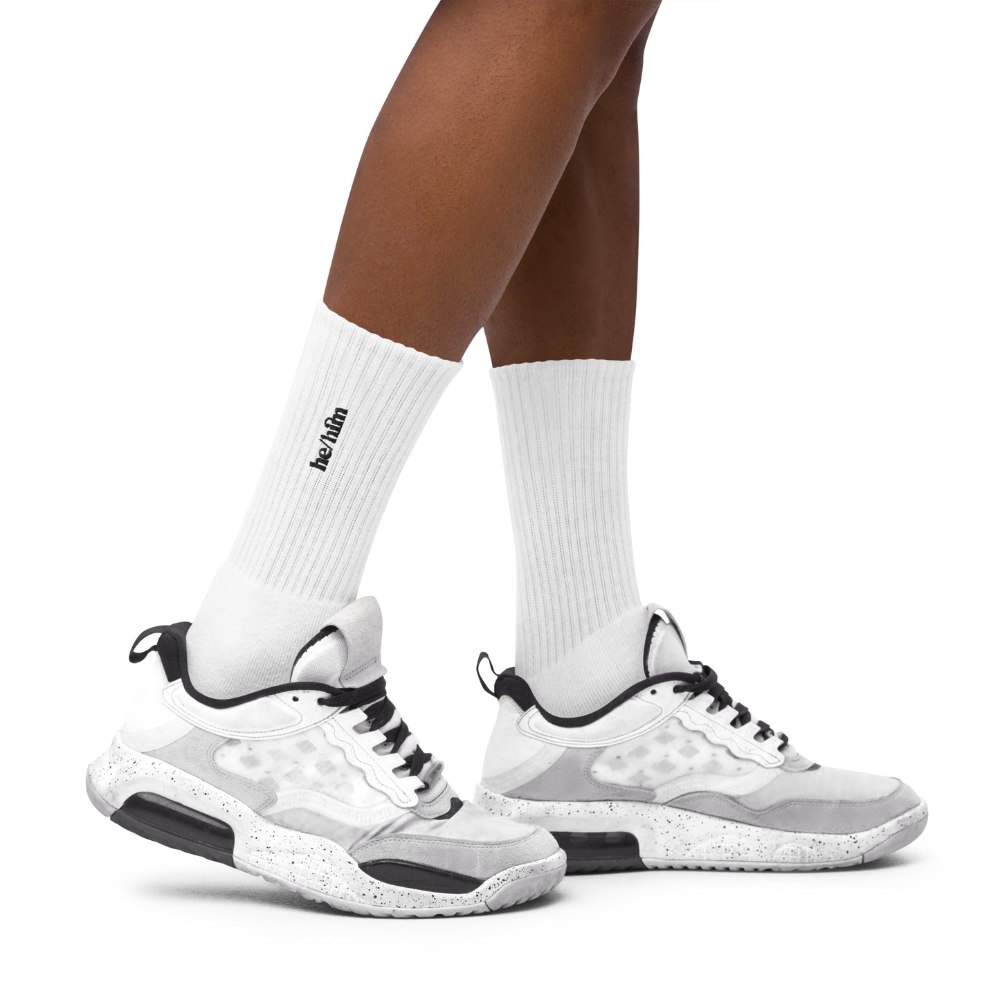 [pronouns] He/Him Embroidered White Socks - Sizes S, M, L, XL