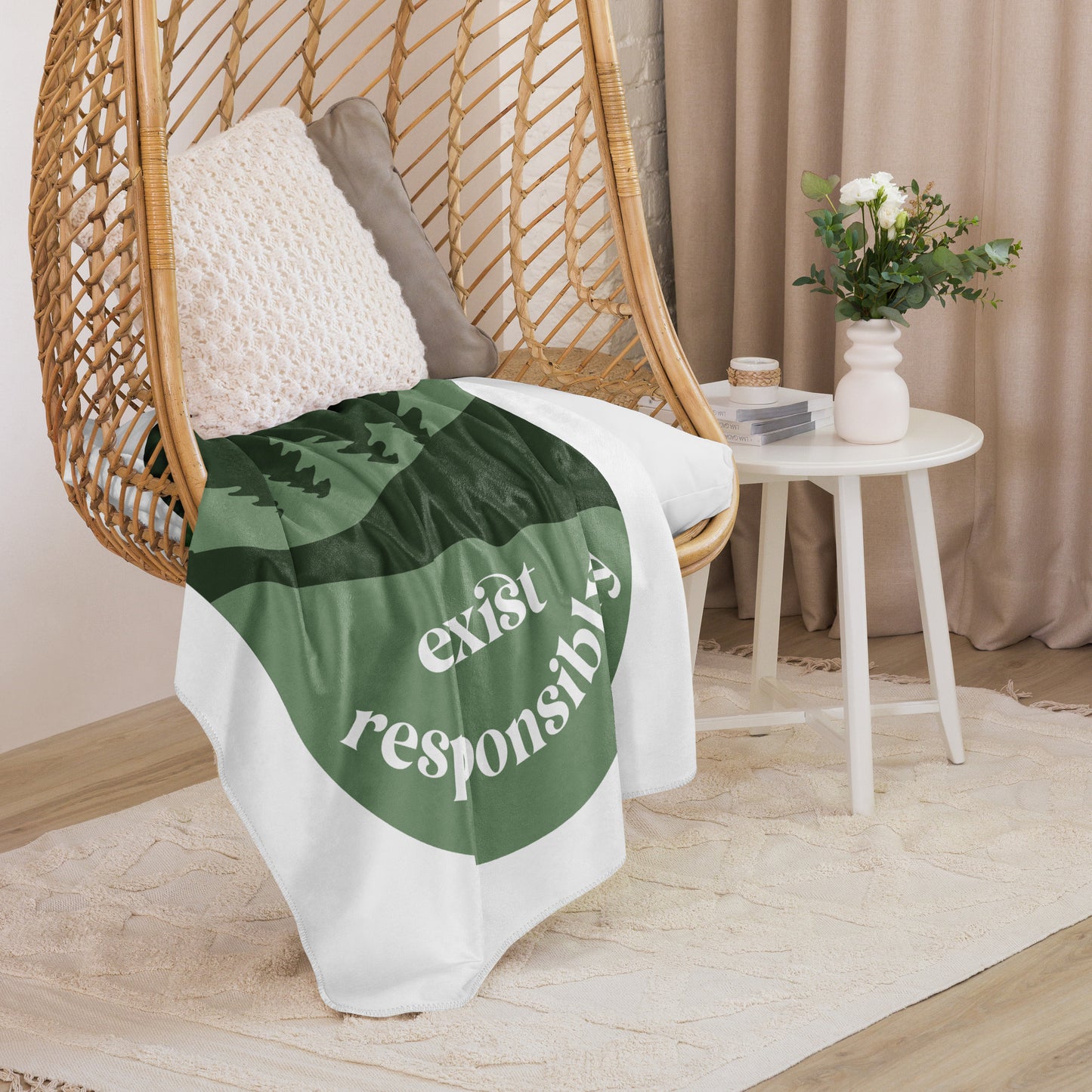 Exist Responsibly Serene Nature Scene Cozy Sherpa blanket