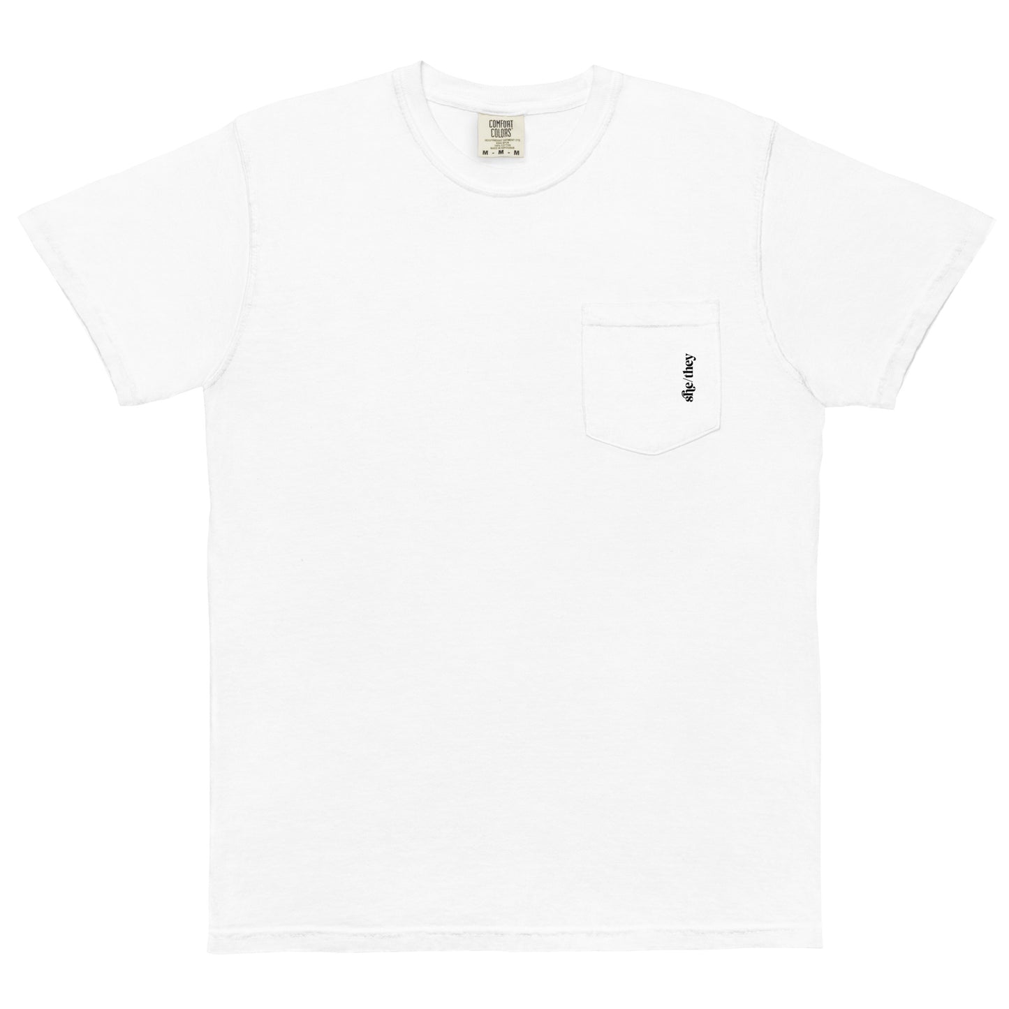 [pronouns] She/They Unisex Pocket Tee - Sizes S, M, L, XL, 2XL