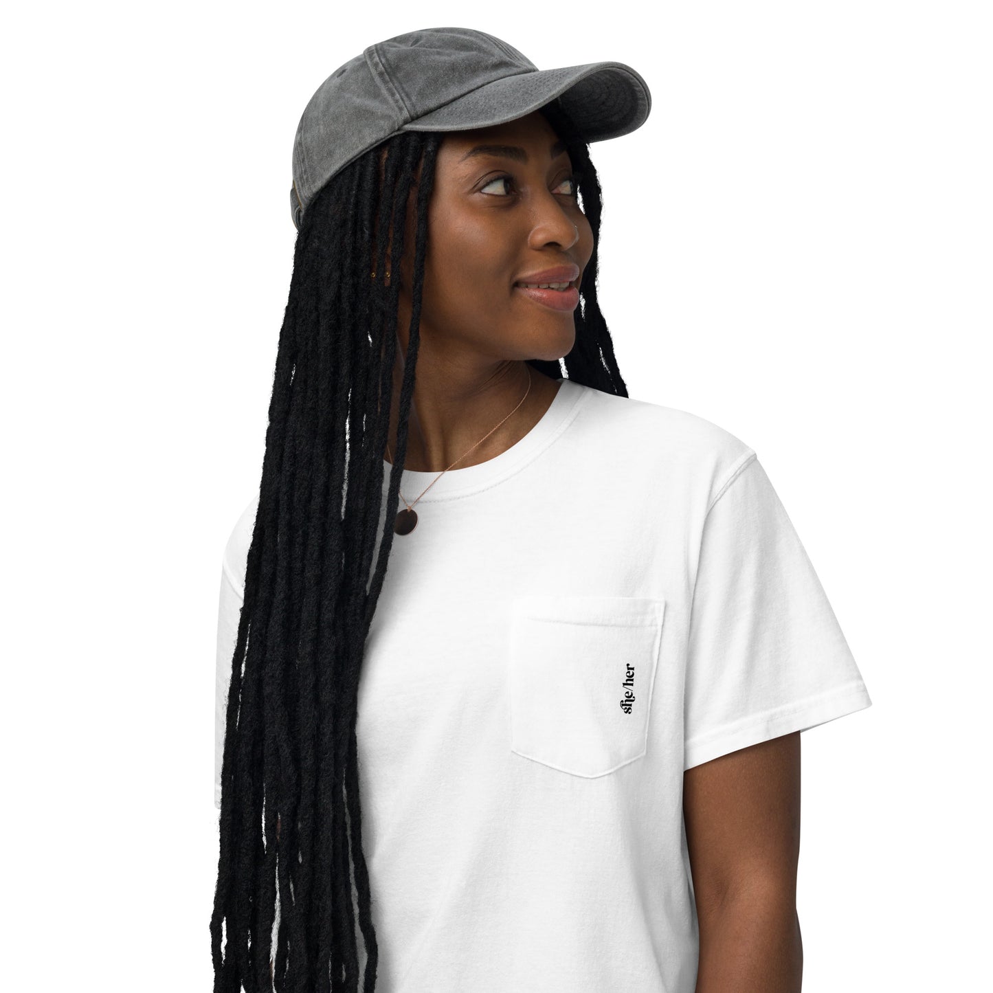 [pronouns] She/Her Unisex Pocket Tee - Sizes S, M, L, XL, 2XL